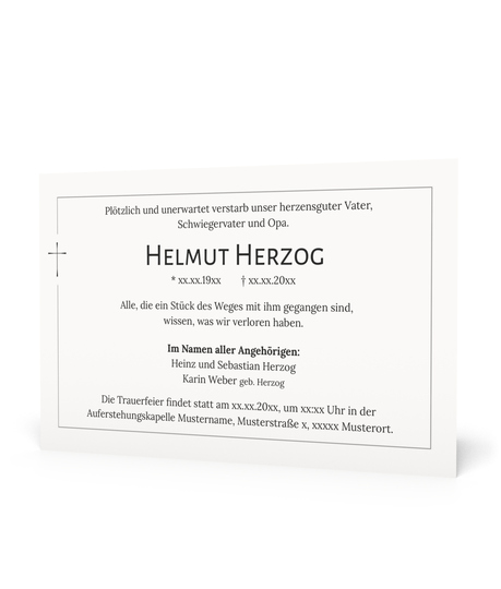 Trauerkarte und Danksagung Feiner Rand mit Kreuz - Quer-Einzelkarte-0